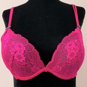 Victoria’s Secret Hot Pink Lace & Gray Plunge Bra